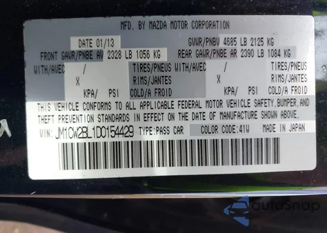 2013 Mazda Mazda5 Sport из США, поврежденный, VIN JM1CW2BL1D0154429